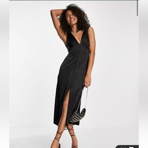 Brand New - ASOS Satin button up midi dress in black!